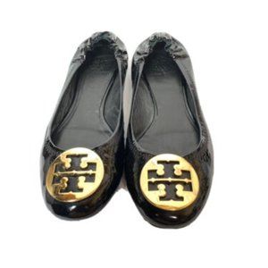 Tory Burch Black Flats with Gold Logo